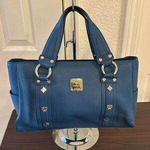 MCM Satchel in Blue Leather